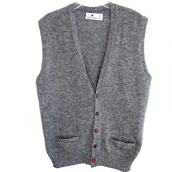 VINTAGE Robert Bruce Cardigan Sweater Vest Wool XL Gray Union Made USA Pockets - Picture 4 of 12